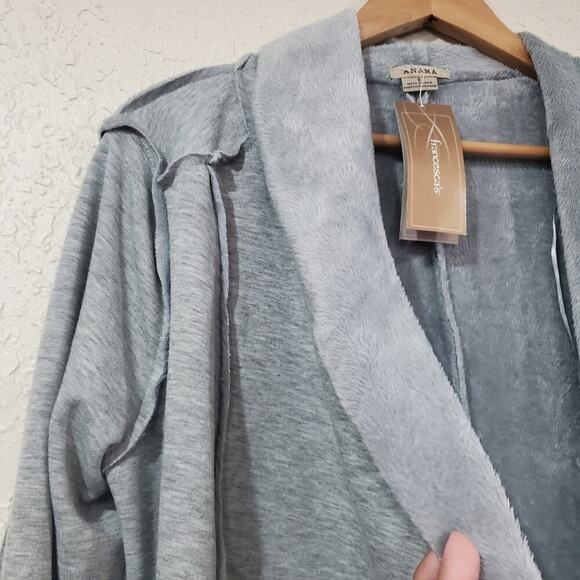 Anama Cardigan Women Small Gray Faux Fur Lined Waterfall Open Cottage Minimalist - Picture 5 of 11